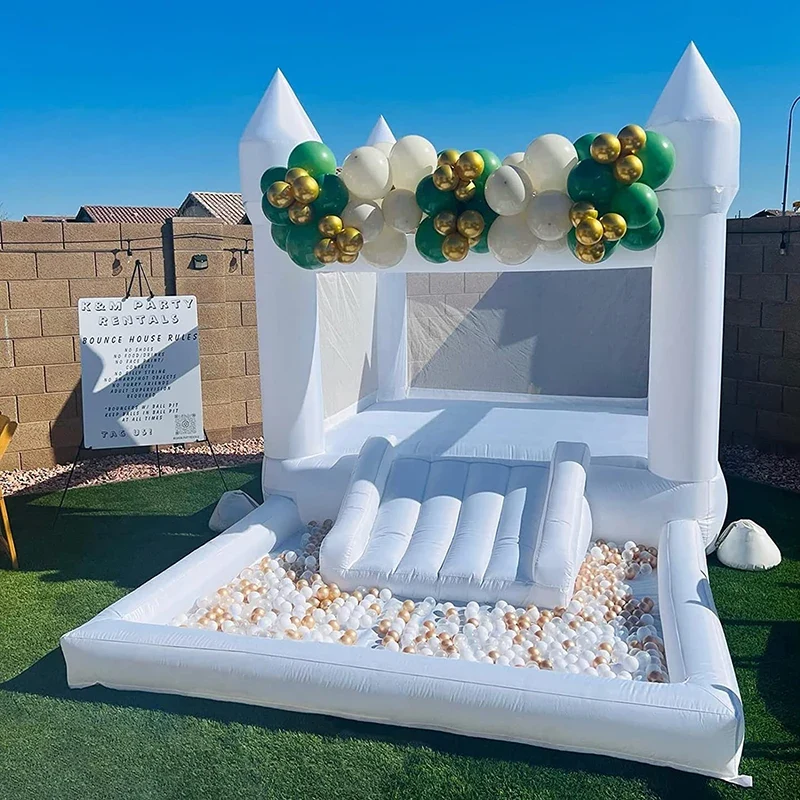 Château Gonflable Blanc Toboggan Aquatique 4 m