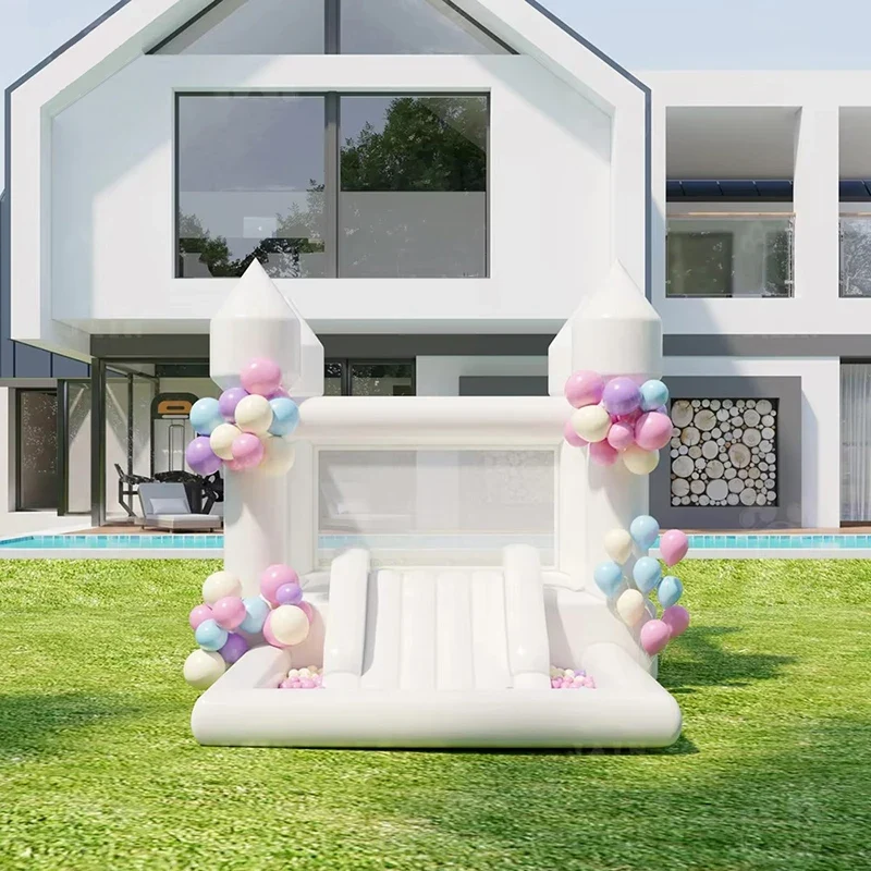 Château Gonflable Blanc Toboggan Aquatique 4 m