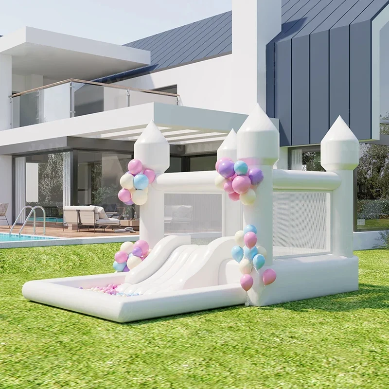 Château Gonflable Blanc Toboggan Aquatique 4 m