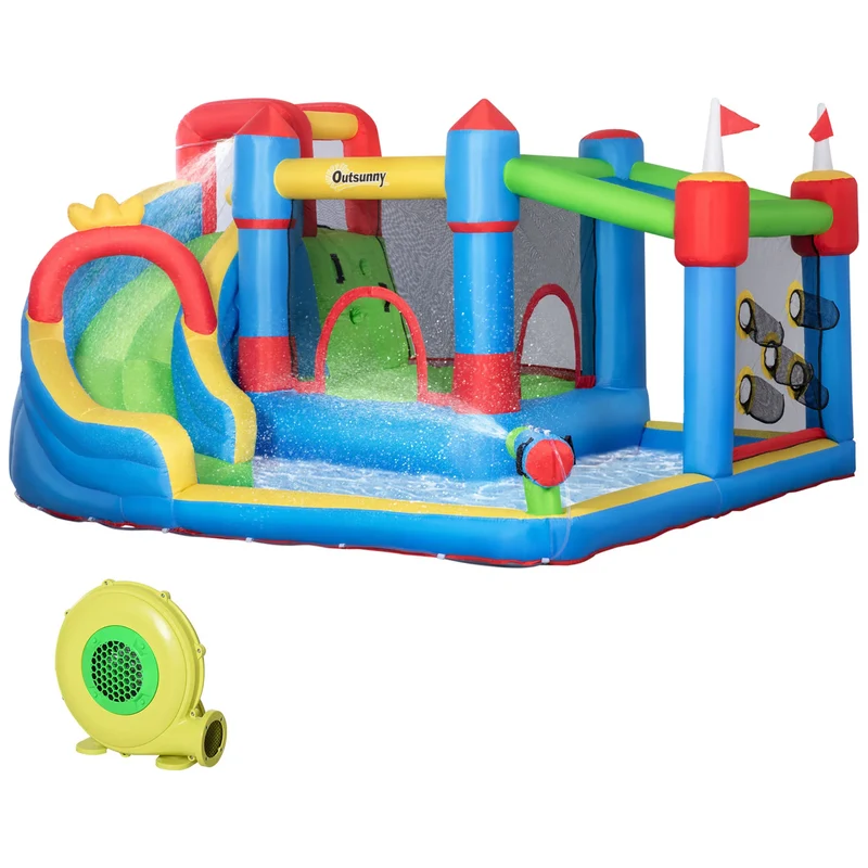 Château Gonflable Multicolore Piscine Toboggan