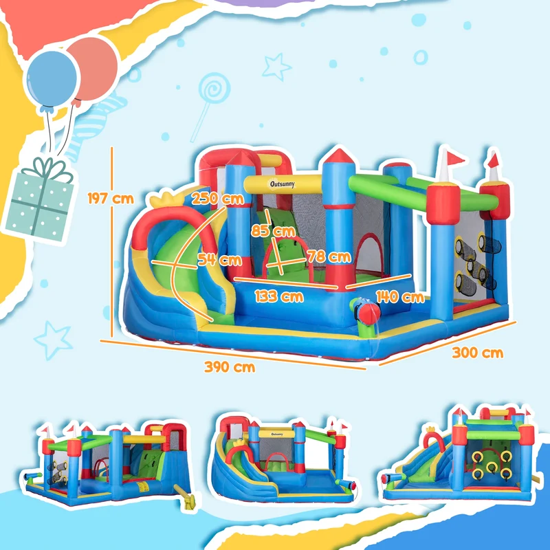 Château Gonflable Multicolore Piscine Toboggan