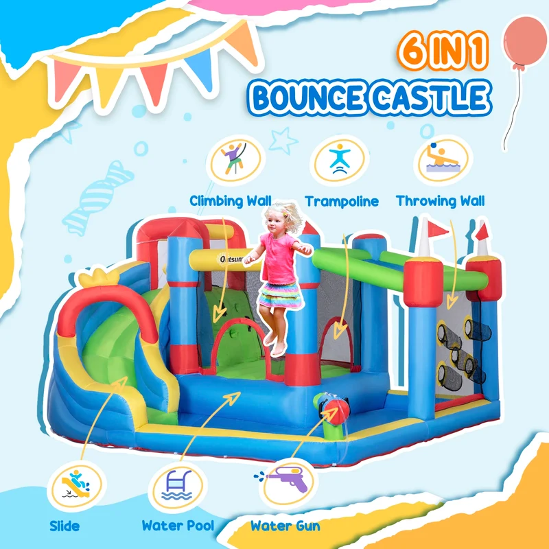 Château Gonflable Multicolore Piscine Toboggan