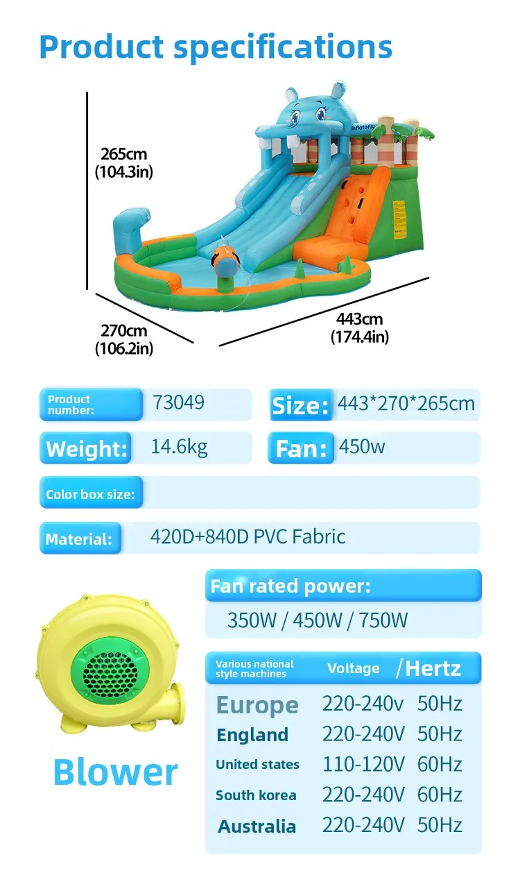 Toboggan Aquatique Gonflable Dauphin Pistolet à Eau