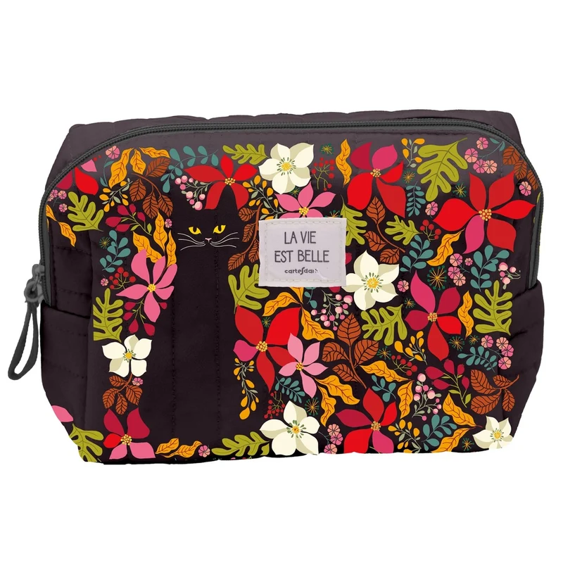 Grande trousse matelassée Chat noir - Cartes d'Art
