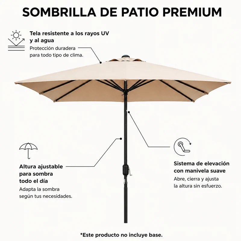 Pack Sombrilla Recta 3m UV Kaki + Base Redonda Rellenable