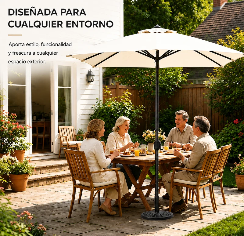 Pack Sombrilla Recta 3m UV Beige + Base Redonda Rellenable