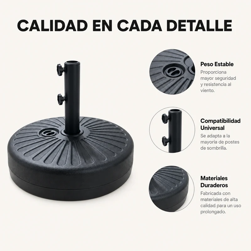 Pack Sombrilla Recta 3m Kaki + Base Redonda Rellenable