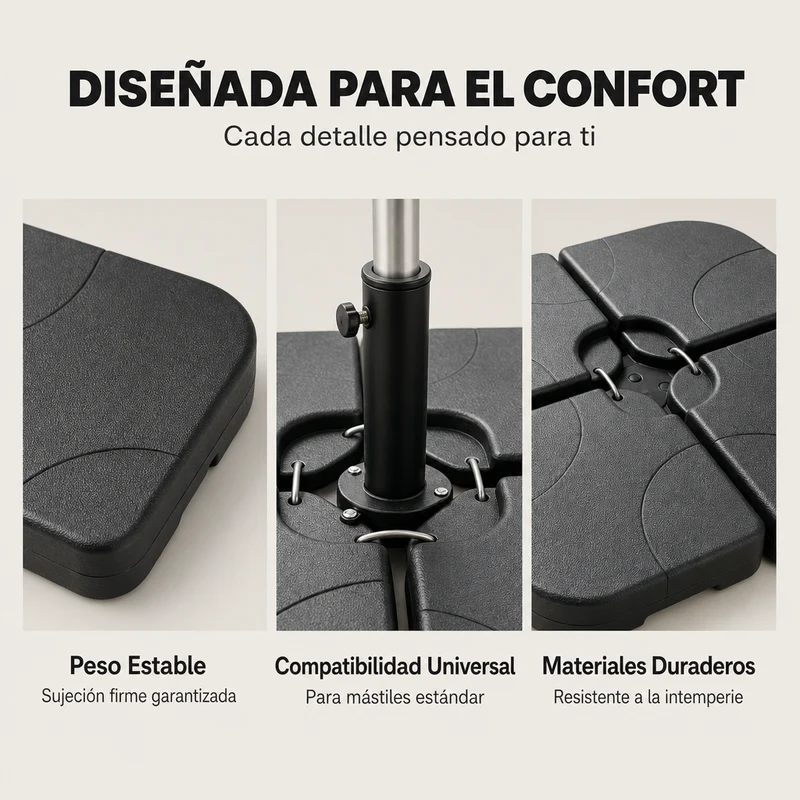 Pack Sombrilla Lateral 3m Beige + Base Modular Cuadrada