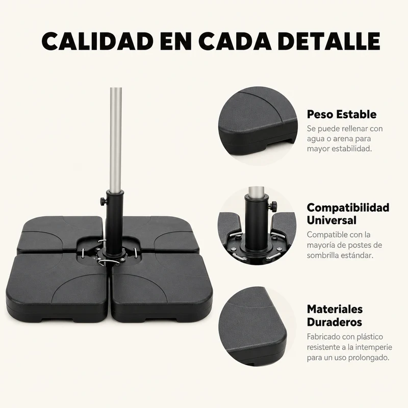 Pack Sombrilla Lateral 3m Beige + Base Modular Cuadrada