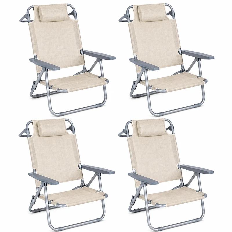 Pack 4 Sillas Plegables Reclinables Con Reposacabezas Portátil