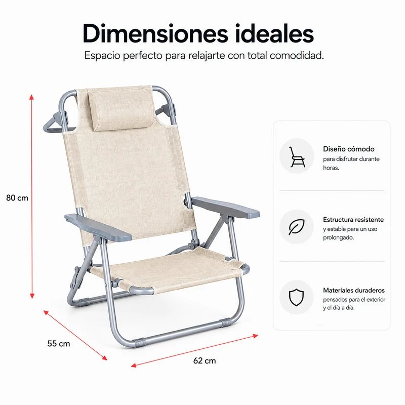 Pack 2 Sillas Plegables Reclinable Con Reposacabezas Portátil