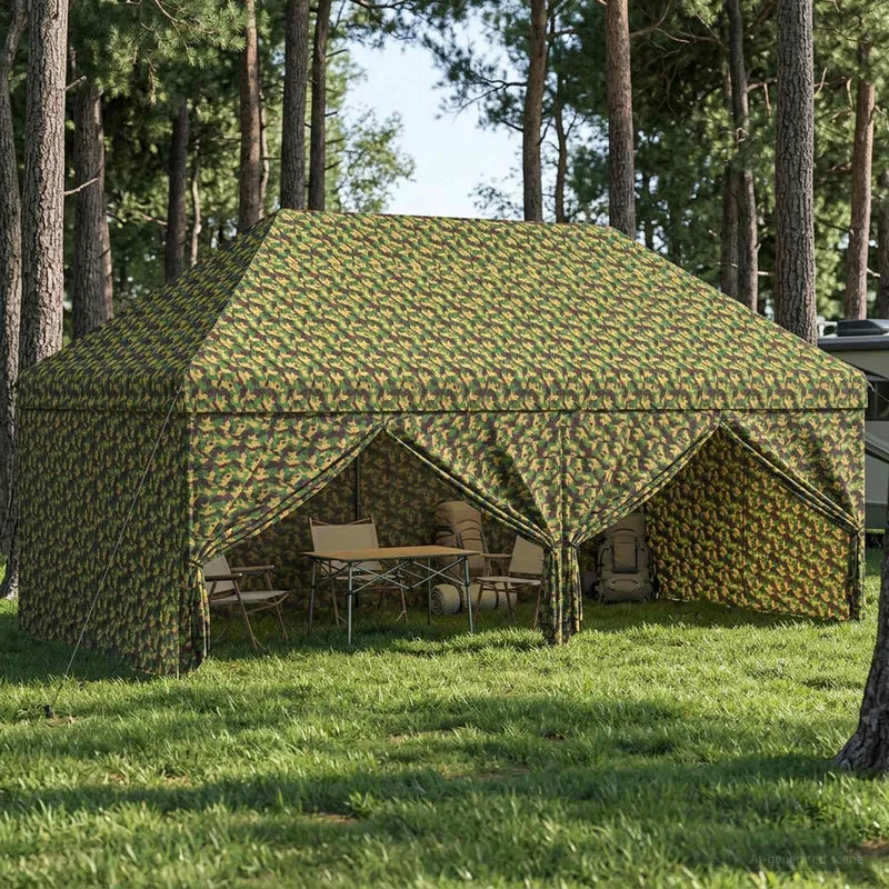 Luifel Tent Met 4 Zijkanten 2,9 X 5,8 M Leger Camouflage