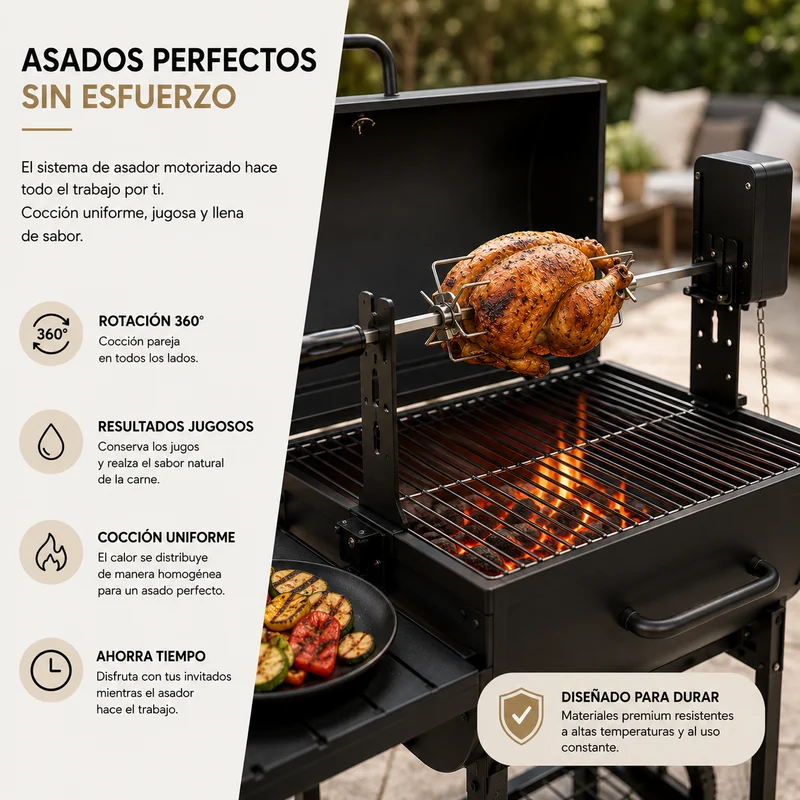 Pack Barbacoa de Carbón con Asador Motorizado 360°