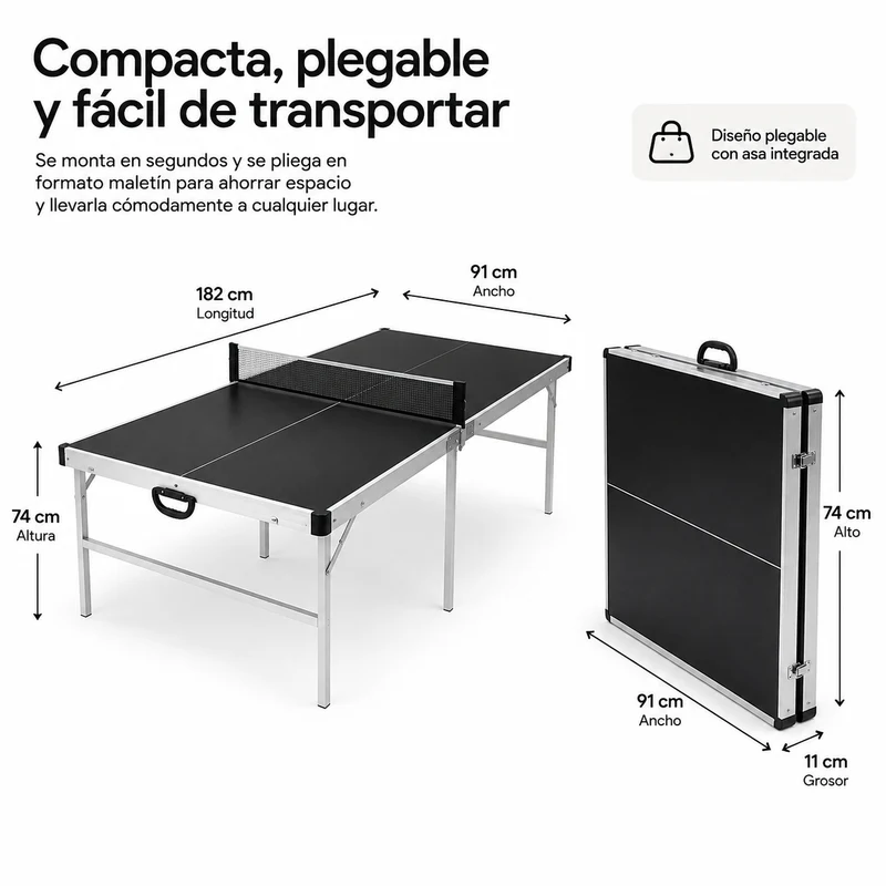 Mesa de Ping Pong Plegable con red 182x91 cm
