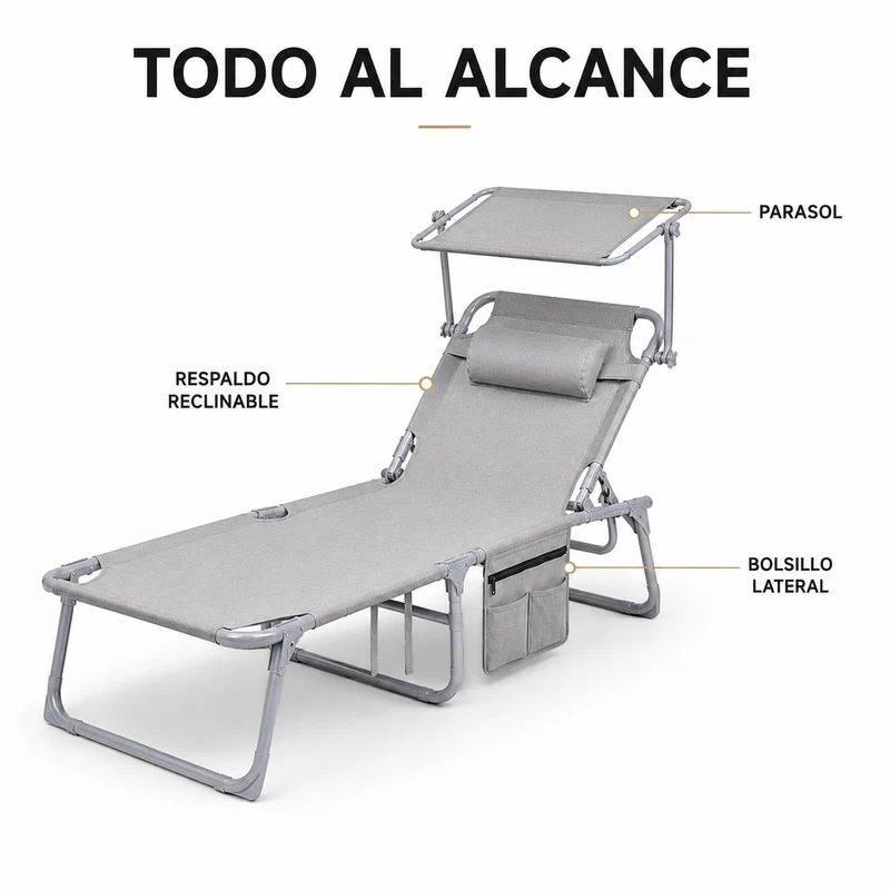 Pack 2 Tumbonas Plegables Con Parasol Ajustable Para Jardín Y Playa