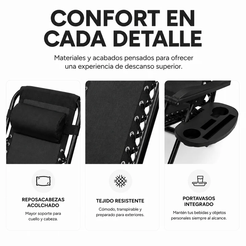Pack 2 Tumbonas Plegables Playa Negra Con Portavasos