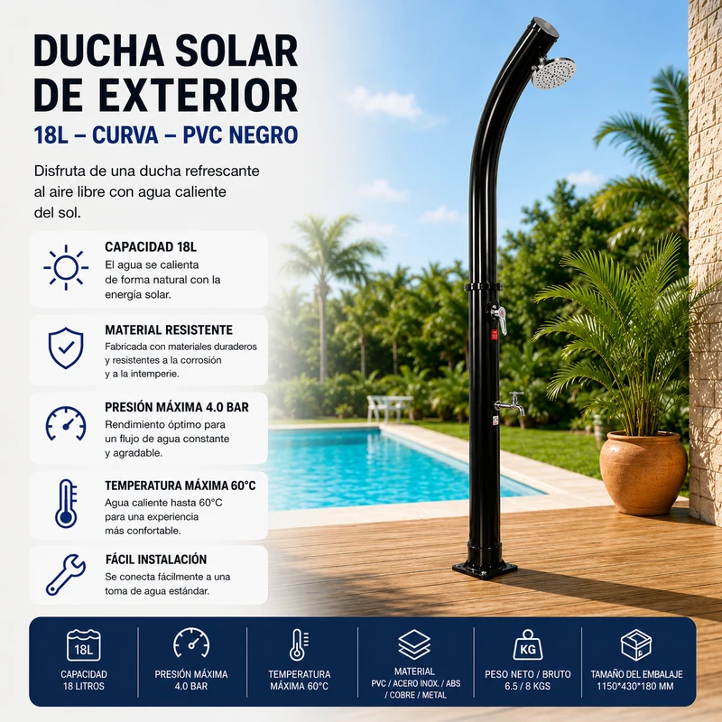 Ducha Solar Exterior 18L Jardín y Piscina con Mezclador y Grifo Lavapiés