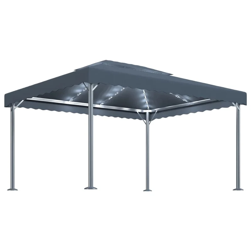 Prieel Met Led-Lichtslinger 400X300 Cm Aluminium Kleur