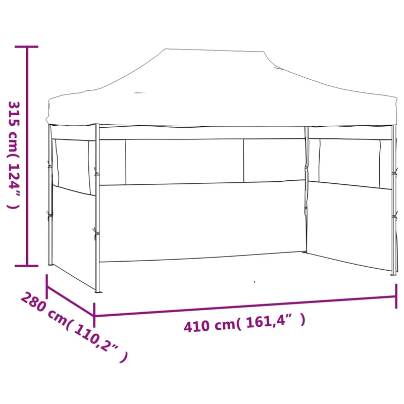 Partytent Met 3 Zijwanden Inklapbaar 280X410X315 Cm Staal