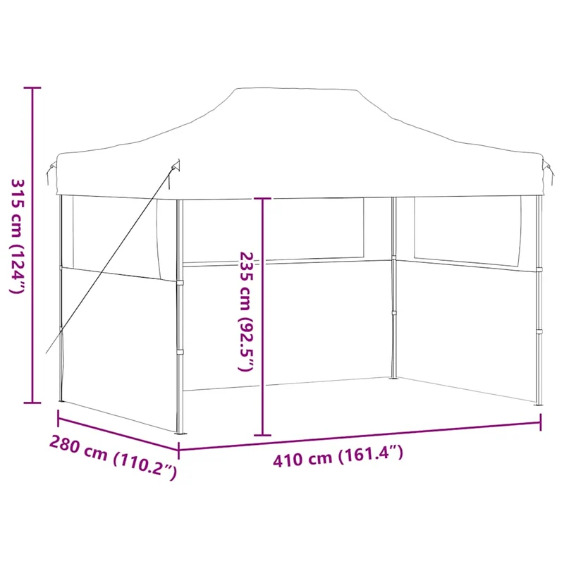 Partytent Met 3 Zijwanden Inklapbaar 280X410X315 Cm Staal