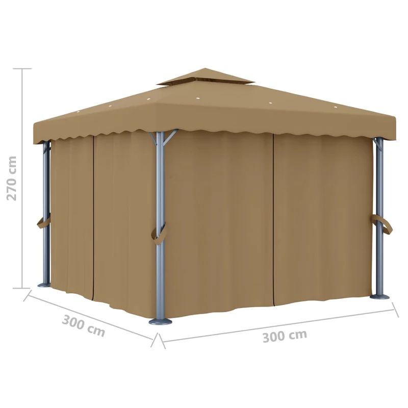 Prieel Met Gordijn 3X3 M Aluminium Taupe