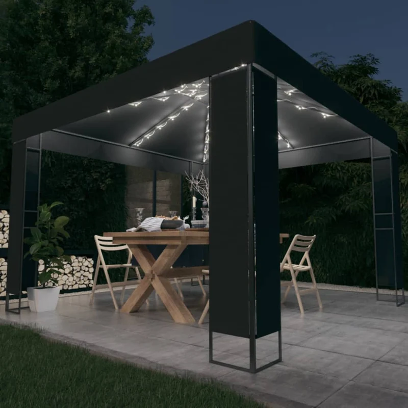 Prieel Met Dubbel Dak En Led-Lichtslinger 3X3X2,7 M