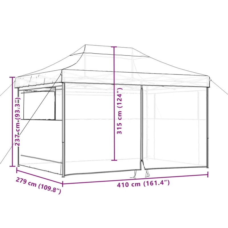 Partytent 410 X 279 X 315 Cm Met Zwart Frame