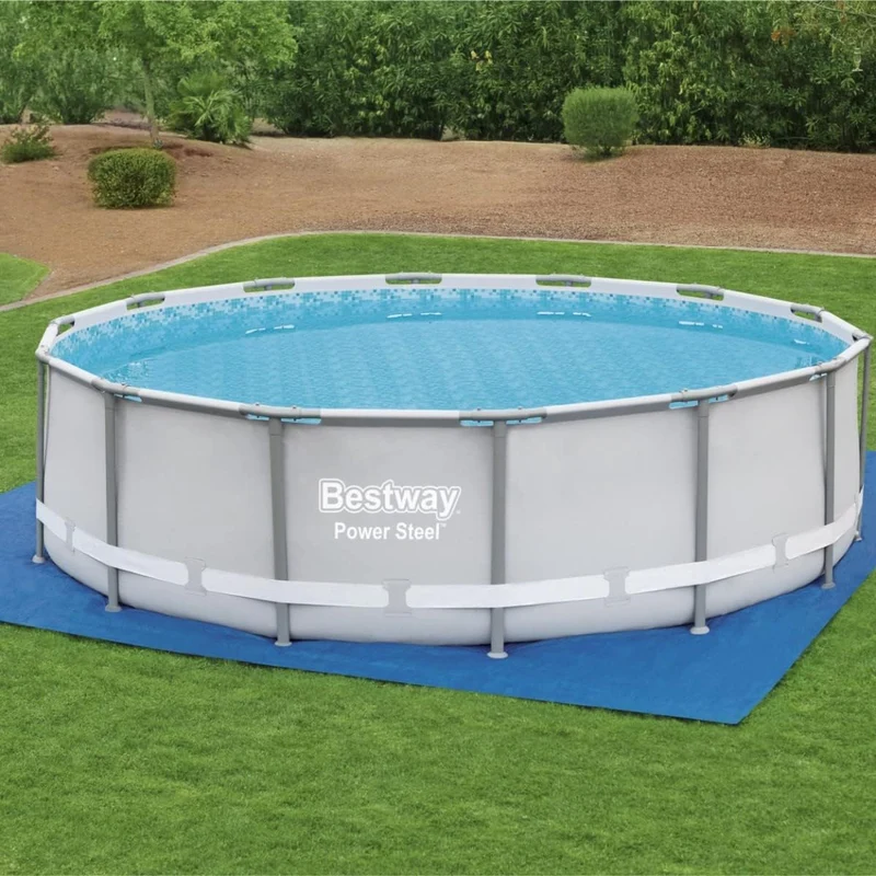 Bestway - Tapiz de suelo para piscina de PVC resistente cuadrado azul para piscinas redondas