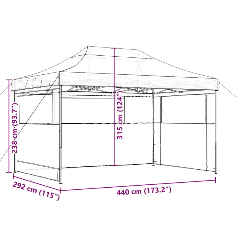 Partytent 440 X 292 X 315 Cm Bordeaux Met Zwarte Frame