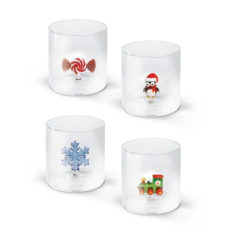 Bicchiere in Vetro Borosilicato con Statuina Natalizia 250ml WD LIFESTYLE