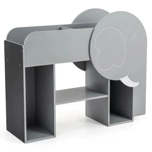 Montessori Bookshelf with Elephant Shape 3-Tier Toddler Toy Storage Organizer-Grey