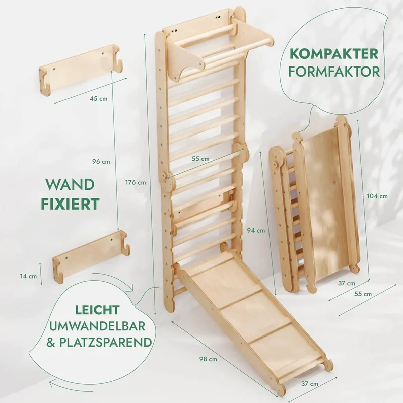6 In 1 Indoor Climbing Wall Kit For Kids With Rings, Swing, Slide, Ladder And Bar For Balance And Coordination