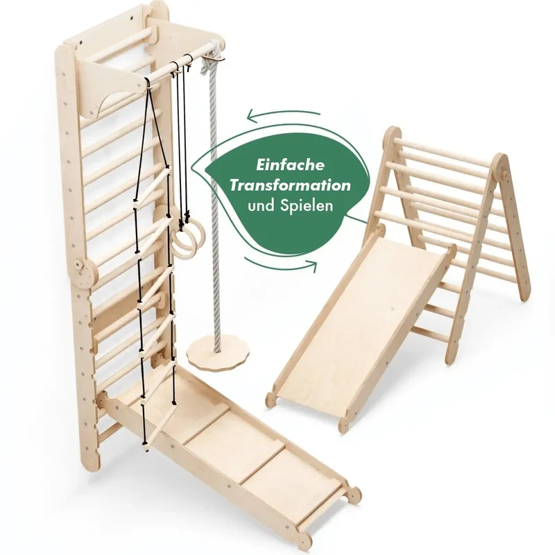 6 In 1 Indoor Climbing Wall Kit For Kids With Rings, Swing, Slide, Ladder And Bar For Balance And Coordination