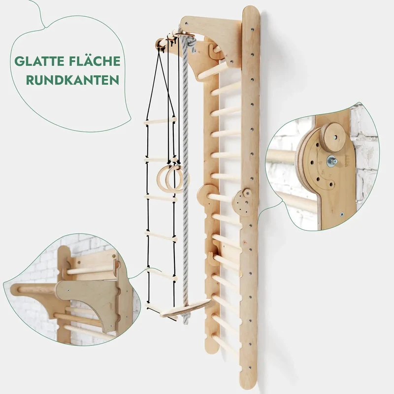 6 In 1 Indoor Climbing Wall Kit For Kids With Rings, Swing, Slide, Ladder And Bar For Balance And Coordination