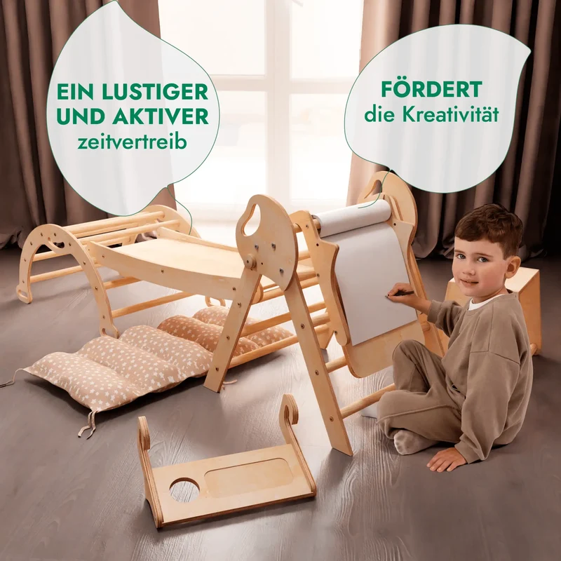 Montessori Pikler Triangle 5-in-1 Climbing Set for Toddlers 1 to 3 Years Arch Slide Board Cushion Creative Play