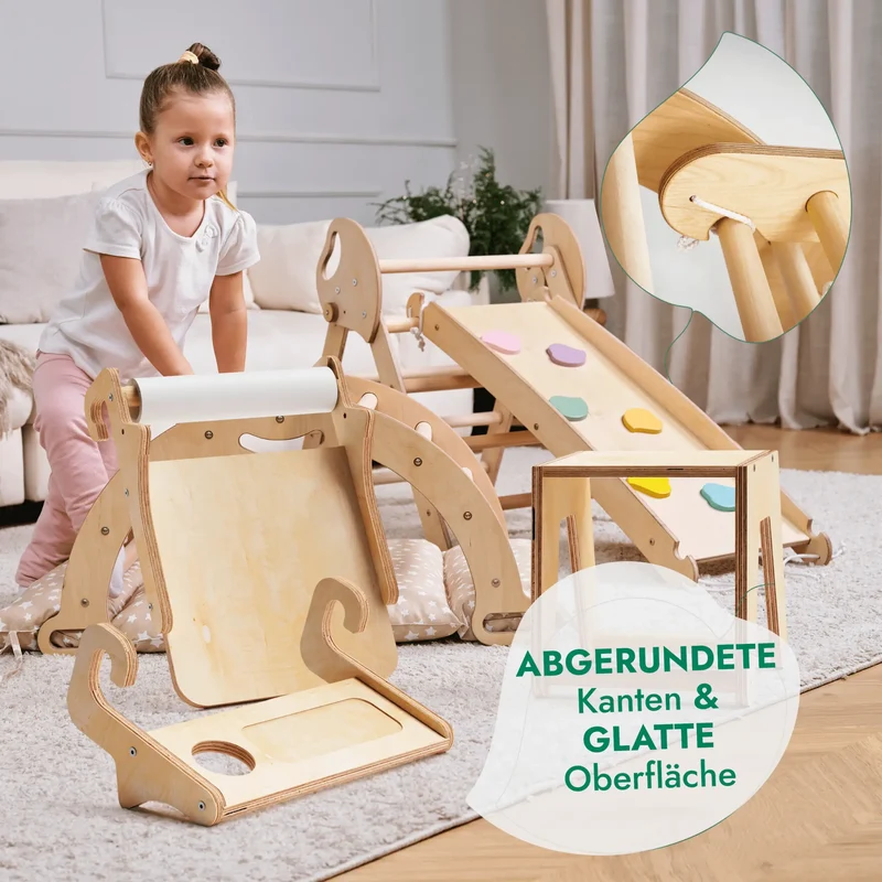 Montessori Pikler Triangle 5-in-1 Climbing Set for Toddlers 1 to 3 Years Arch Slide Board Cushion Creative Play