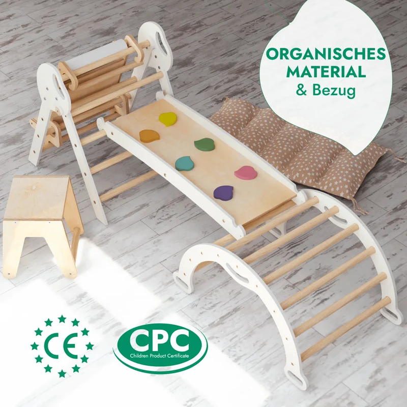 Montessori Pikler Triangle 5-in-1 Climbing Set for Toddlers 1 to 3 Years Arch Slide Board Cushion Creative Play