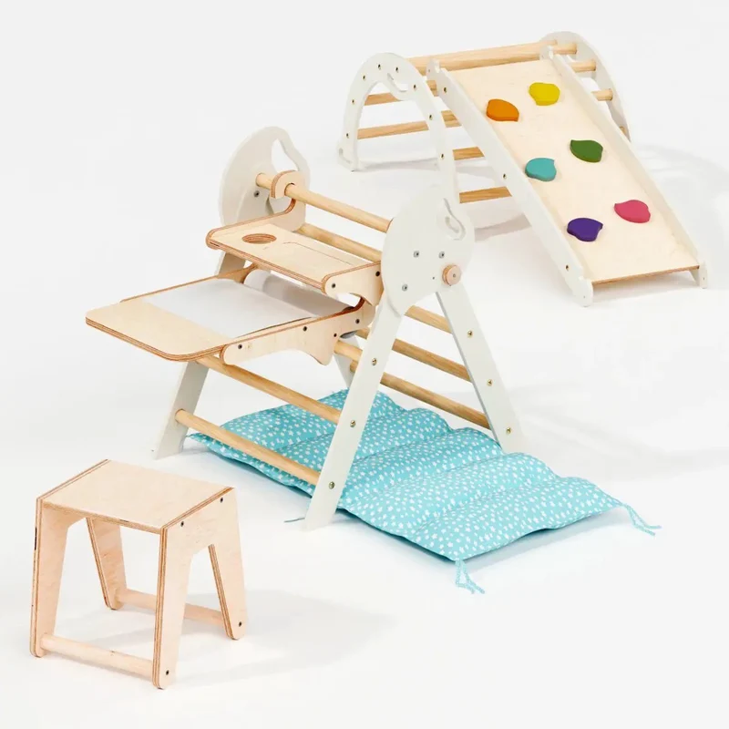 Montessori Pikler Triangle 5-in-1 Climbing Set for Toddlers 1 to 3 Years Arch Slide Board Cushion Creative Play