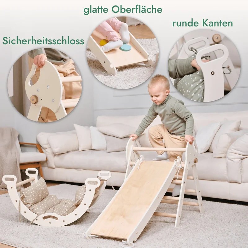 Montessori 4 In 1 Climbing Triangle For Toddlers 1 To 3 Years Pikler Triangle Climbing Arc Slide Board And Cushion