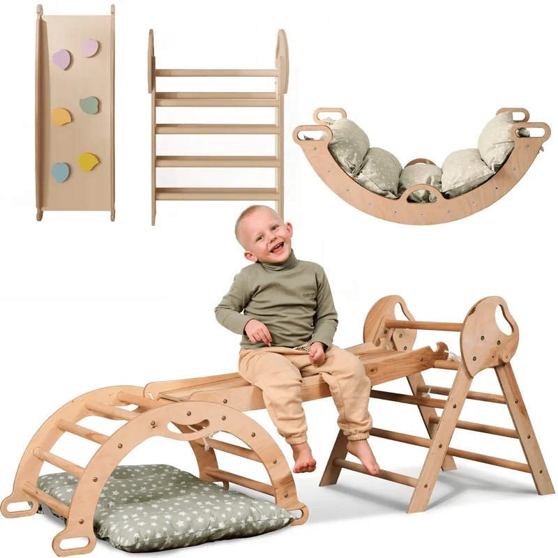 Montessori 4 In 1 Climbing Triangle For Toddlers 1 To 3 Years Pikler Triangle Climbing Arc Slide Board And Cushion