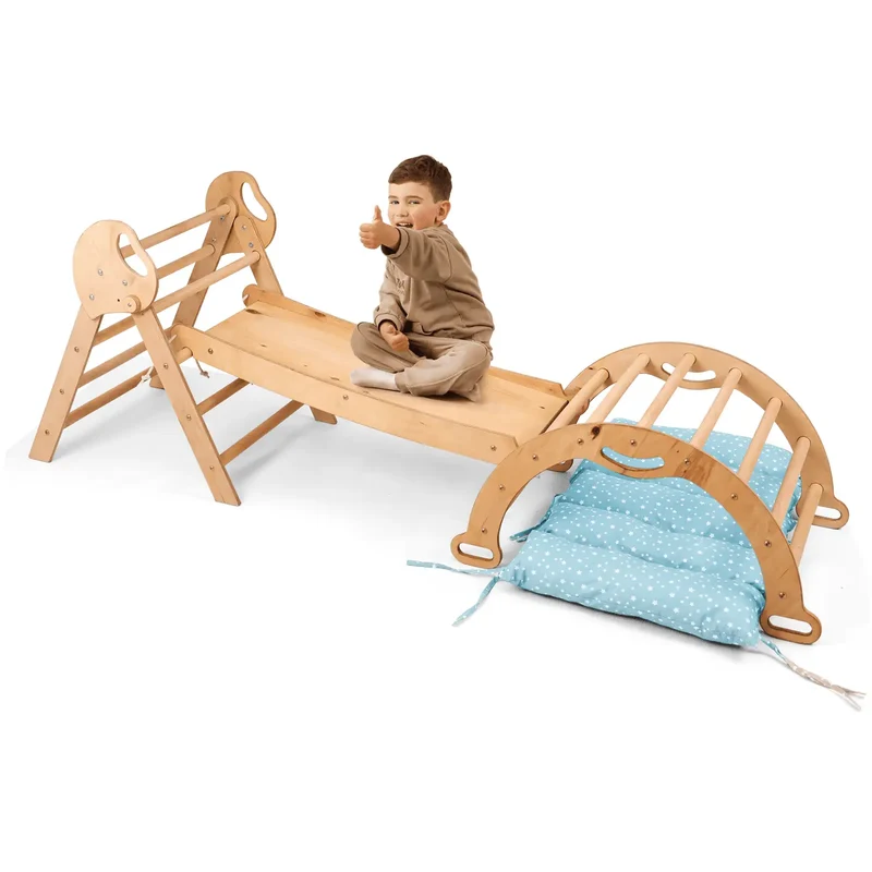 Montessori 4 In 1 Climbing Triangle For Toddlers 1 To 3 Years Pikler Triangle Climbing Arc Slide Board And Cushion