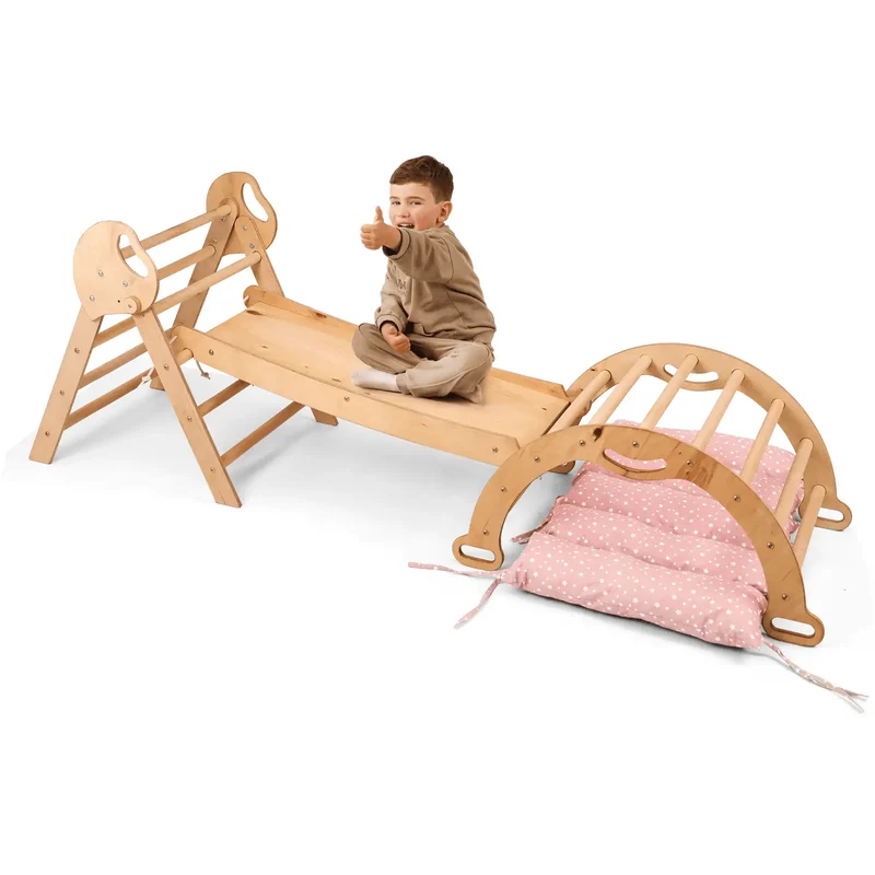 Montessori 4 In 1 Climbing Triangle For Toddlers 1 To 3 Years Pikler Triangle Climbing Arc Slide Board And Cushion