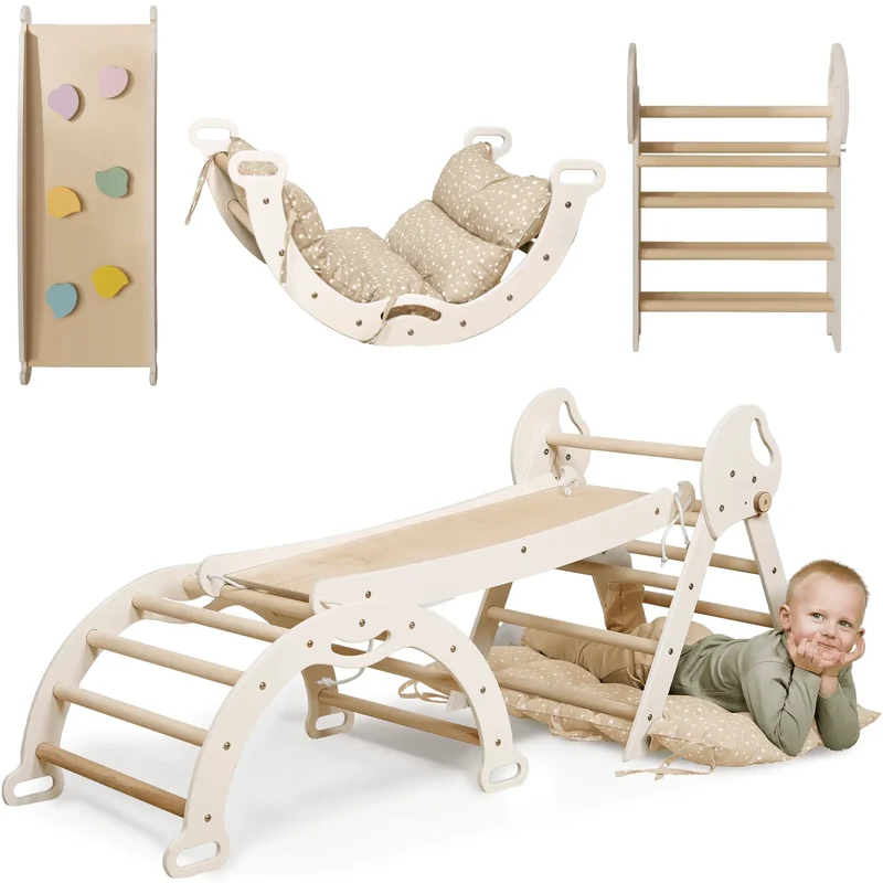 Montessori 4 In 1 Climbing Triangle For Toddlers 1 To 3 Years Pikler Triangle Climbing Arc Slide Board And Cushion