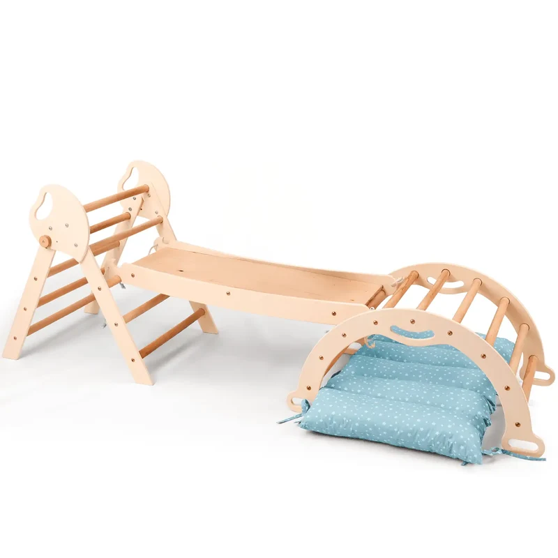 Montessori 4 In 1 Climbing Triangle For Toddlers 1 To 3 Years Pikler Triangle Climbing Arc Slide Board And Cushion