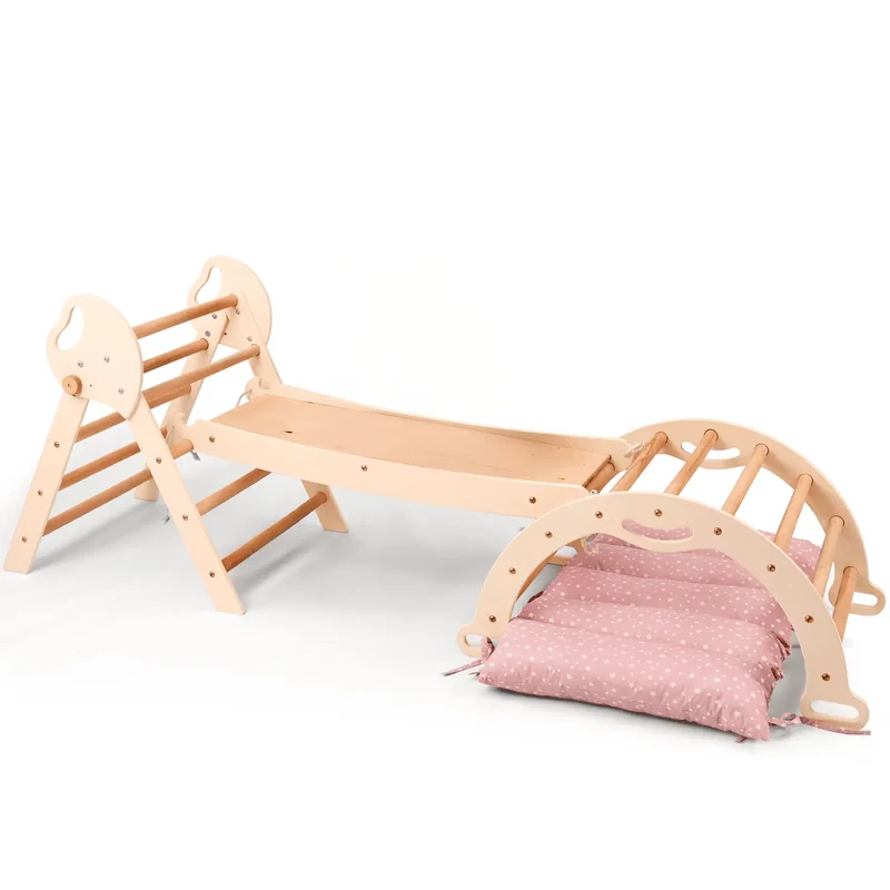 Montessori 4 In 1 Climbing Triangle For Toddlers 1 To 3 Years Pikler Triangle Climbing Arc Slide Board And Cushion
