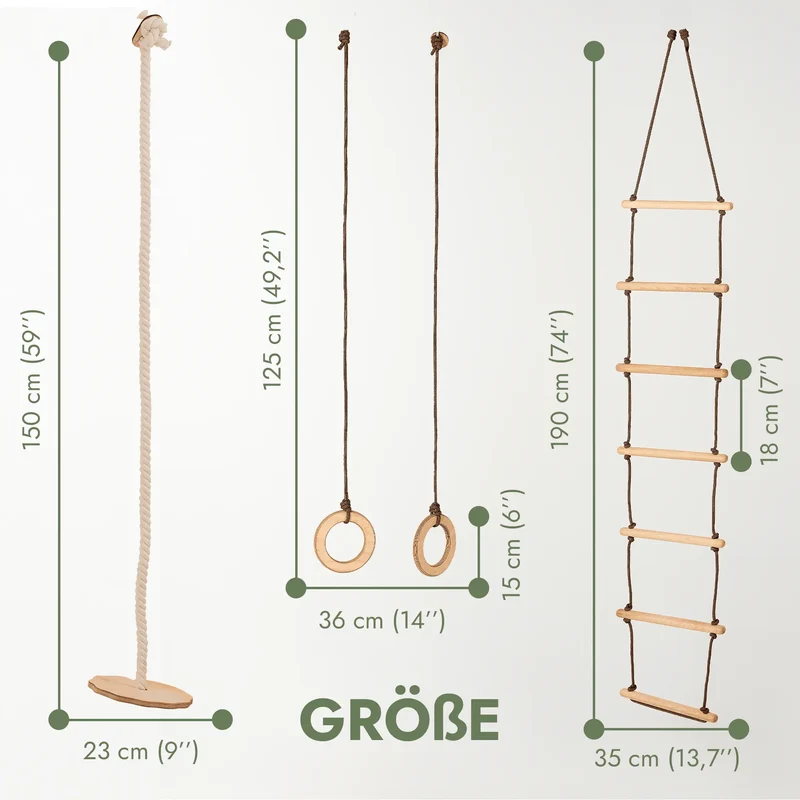 Three Swing Set With Disc Swing Rings And Rope Ladder For Toddlers Builds Balance And Confidence Indoor Outdoor Gym