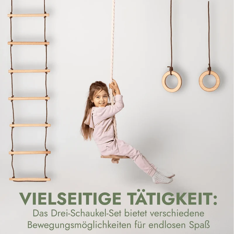 Three Swing Set With Disc Swing Rings And Rope Ladder For Toddlers Builds Balance And Confidence Indoor Outdoor Gym