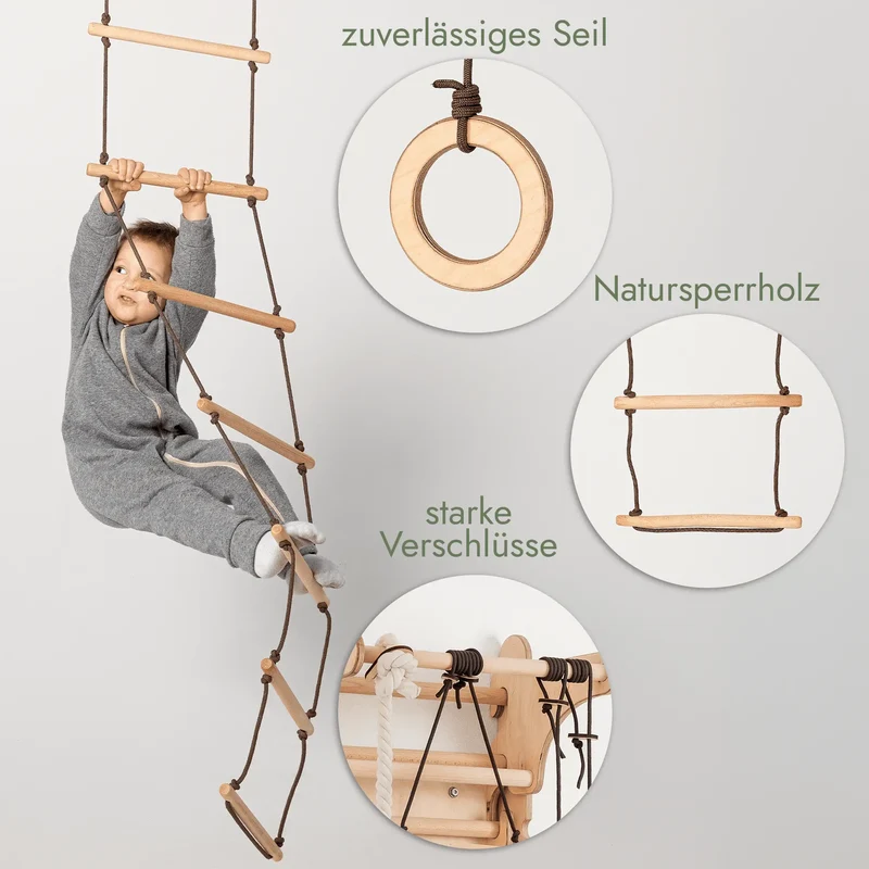 Three Swing Set With Disc Swing Rings And Rope Ladder For Toddlers Builds Balance And Confidence Indoor Outdoor Gym