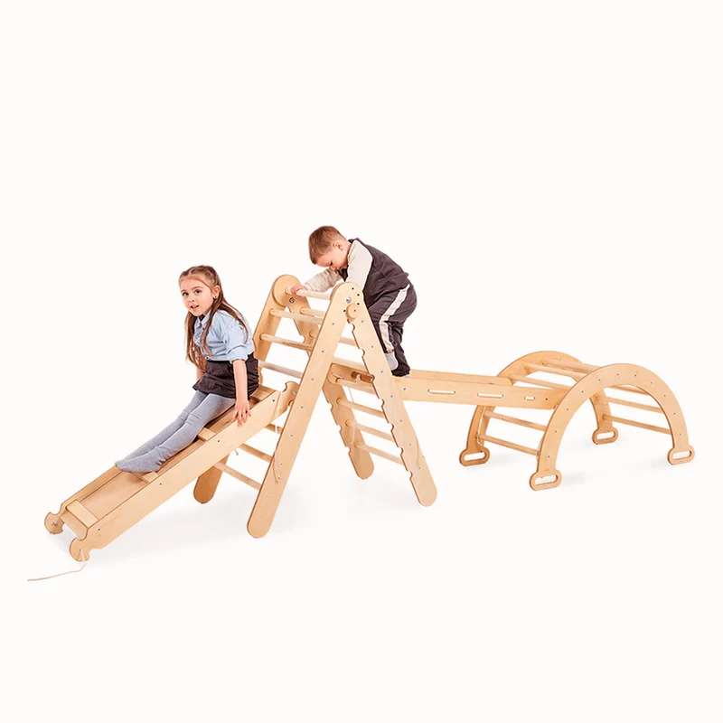 Goodevas 4in1 Montessori Climbing Triangle Set With Slide Net And Arch For Kids 1-7