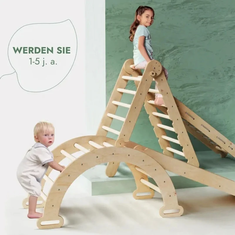 Goodevas 4in1 Montessori Climbing Triangle Set With Slide Net And Arch For Kids 1-7
